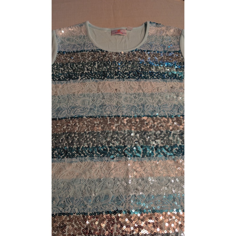 Women's Quacker Factory Size 1x Sequined Shades of Blue Top